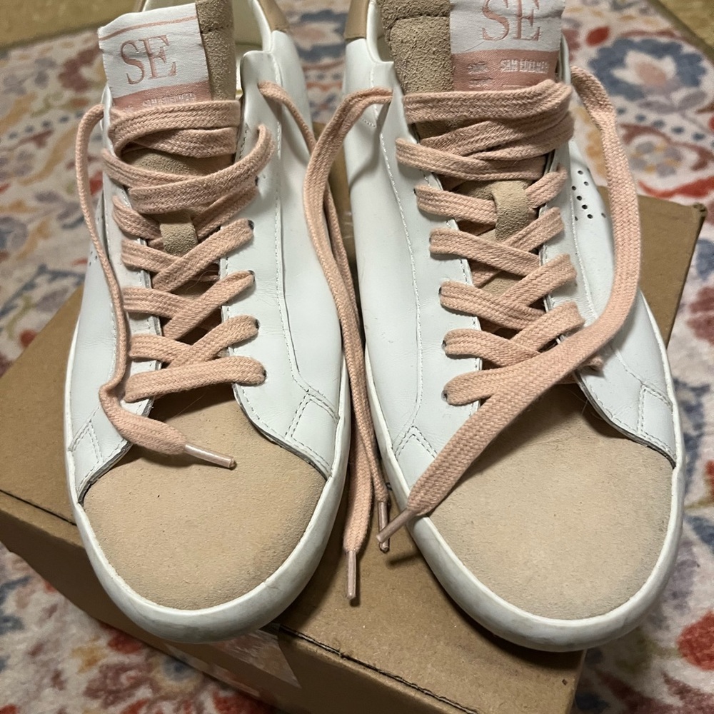 Women's White and Tan Sneakers